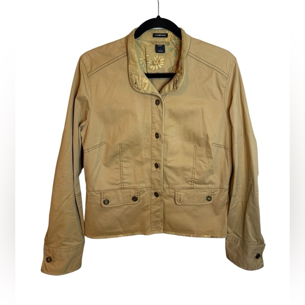 Gap Vintage Floral Trim Y2K Tan Khaki Jacket